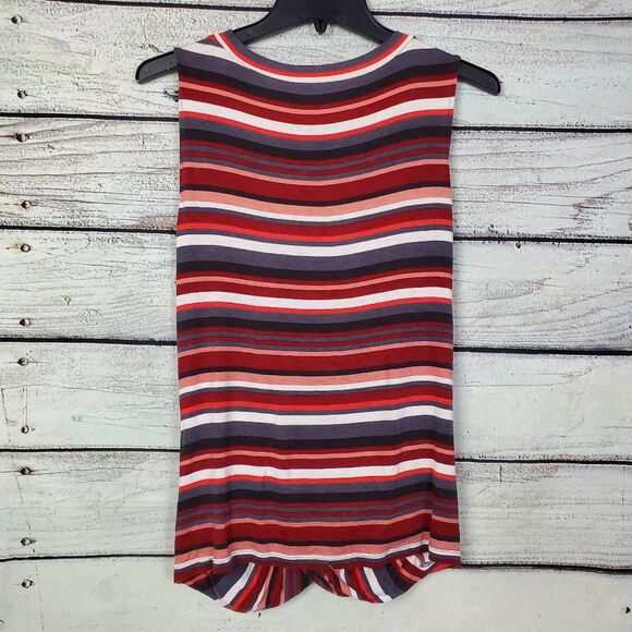 LOFT Outlet Petite Women’s Tank Top Size LP Striped Twist Front Red Gray Sleevel - Picture 3 of 6